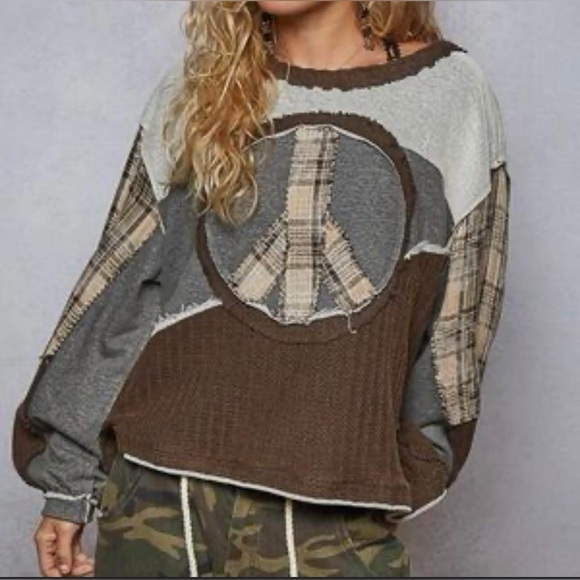 Patchwork Peace Sign Sweater - Picture 1 of 6